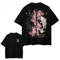 4 Vintage Koi Fish Sakura Katana Graphic T Shirt Cherry Blossom Sword Print Unisex Cotton Crew Neck Short Sleeve Street Tee Top S gray