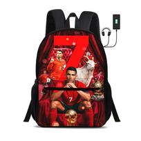 Ronaldo Vaikiškos mokyklinės kuprinės CR Futbolo Žvaigždės Kuprinė su USB sąsaja Krepšys moksleiviui Kuprinė Futbolo Sporto Kuprinė Vaikų Dovana red