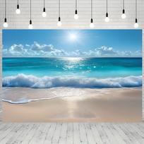 Summer Beach Background Banner - Vibrant Waves and Sunny Sky Design, Durable Photography Wall 47.2x31.5inch/120*80cm blue