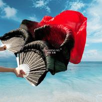 100% Natural Silk Material Dancing Fan Veils 2 Color Mixed Dyes Fans for Bellydance Wears Black Fan Dance Performance Pink Fan 180x90cm