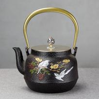 1400 ml ketaus arbatinukas su ranka tapytu džiaugsmingos slyvos žiedų dizainu, tradicinio kinų stiliaus virdulys vandens virinimui 1400ml Large Joyful Crane Pattern Enamel Coated gray