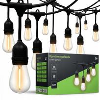 Lauko girlianda, 20 m, 20 LED E27 lemputės, atsparus vandeniui laidas