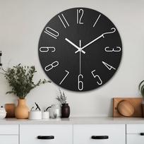 Modernus minimalistinis sieninis laikrodis su 3D baltomis raidėmis ir medžio rašto dizainu – tylus kvarcinis mechanizmas, maitinamas baterijomis, puikiai tinka L (as the picture,12x12 inch) black