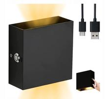 Sieninis LED šviestuvas 6W, šiltai baltas 3000K, belaidis, su USB, juodas
