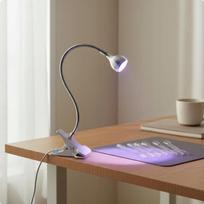 Manikiūro stalo lempa su reguliuojamu kakliuku, USB, sidabrinė, 5W, balta jungtis
