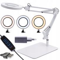 Stalinis LED šviestuvas su didinamuoju stiklu, 12W, USB, su stovu ir adapteriu
