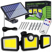 Saulės šviestuvas 3in1 su LED, COB, judesio ir sutemų jutikliu, nuotolinio valdymo pultu, atskiru saulės moduliu