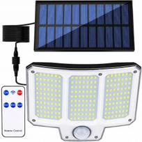 Lauko saulės šviestuvas su 210 LED, judesio jutikliu, atskiru saulės kolektoriumi ir 5 m laidu, nuotolinio valdymo pultas