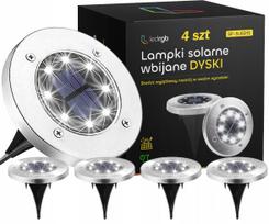Saulės LED šviestuvai DISK, 4 vnt., su judesio jutikliu, įsmeigiami į žemę