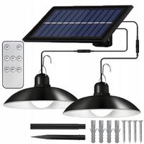 Lauko pakabinama saulės lemputė su 2 LED šviestuvais ir sutemų jutikliu