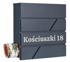 Laiškų pašto dėžutė su laikraščių skyriumi ir namo numeriu, gatvės pavadinimu