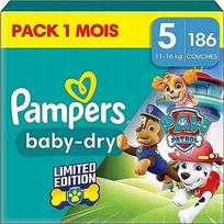 Sauskelnės Pampers baby-dry 5 dydžio, Paw Patrol, 11–16 kg, 186 vnt., mėnesio pakuotė