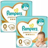Sauskelnės Pampers Premium Care, 0 dydis, nuo 3 kg, 60 vnt., 2 pakuotės