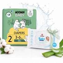Sauskelės Moomin Baby 2 naujagimiams, 3–6 kg, 56 vnt., kvėpuojančios
