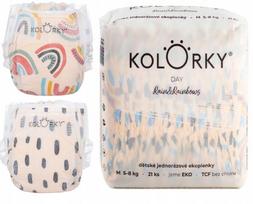 Sauskelnės Kolorky Day RAINBOWS M 5–8 kg, 21 vnt., ekologiškos, hipoalerginės