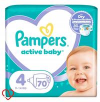 Sauskelnės PAMPERS Active Baby, 9-14 kg, 4 dydis, 70 vnt.