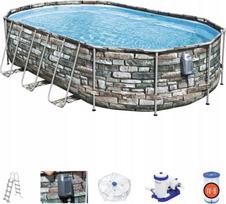 Baseinas BESTWAY 610x366x122 cm su rėmu, JET SPA, LED apšvietimu, kopėtėlėmis ir siurbliu