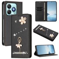 Ballet Girl Diamond Studded RFID Vegan Leather Phone Case For ZTE Blade A75 4G juoda