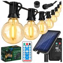 Saulės girlianda 10 m, LED, 10 x E12, 2700K, IP44, su nuotoliniu valdymu, 2 papildomos lemputės