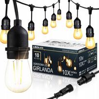 Sodo girlianda 10 m su 10 LED E27 lemputėmis ir vandeniui atspariu laidu