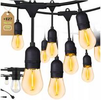 Lauko girlianda, 15 m, 15 LED lemputų, E27, šilta šviesa