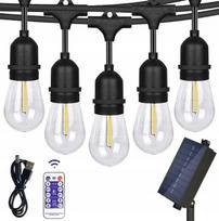 Saulės girlianda balkonui, 5 m, 10 LED S14 lemputės, su nuotoliniu valdymu
