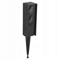 Sodo elektros stulpelis, 2 lizdai, 230V, IP44, juodas plastikas, 23 cm