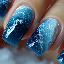 24Pcs Medium Square Press On Nails Glossy Gradient Design With Gold Stripe Lines Sweet And Cool Acrylic Nail Tips blue