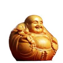 Mini Laughing Buddha Maitreya Sculpture Woodcarving Handmade Statue Buddha Statue Craft  Car S multi