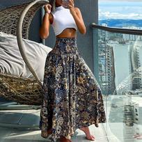 Moterų laisvalaikio palaidas Boho elastingas juosmuo A-Line Beach Flowy Swing Atostogų gėlėmis margintas Maxi sijonas XXL gray