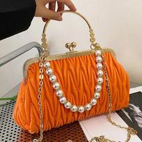 Fashion Women Orange Green Shoulder Bags Prom Clutch Pearl Chain Crossbody Bags Female Chic Totes Pu Leather Handbags And Purse KTB