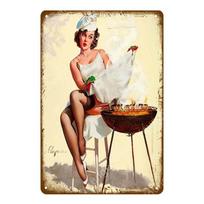 Vintažinis Seksualios Damos Pin Up Merginos Tapyba Skardiniai ženklai Metalinė Plokštė Meno Plakatas Sienų Lipdukas Baras Kavinė Kavinė Namų Dekoravimas YJ114 20x30cm beige