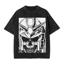 Mobile Suit Gundam Anime Harajuku Washed Retro Vintage T-Shirt Cotton Men's Streetwear Oversized Women's Short Sleeve S black