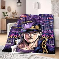JoJo's Bizarre Adventure Print Flannel Blanket, Cartoon Themed Bedding for Sofa, Cozy Home Decor, Travel Picnic Throw_LIAN Size: 75*100cm, Weight: 230 GSM gray