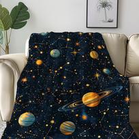 Vibrant Universe Planets Blanket Cute Space Stars Soft Lightweight Warm Throw for Bed Sofa Travel Camping Gift Size: 75*100cm, Weight: 230 GSM white