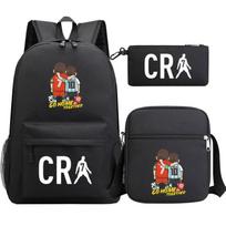 Cristiano Ronaldo Print Youth School Backpack Set Teens - 3-Piece Oxford Fabric Dual-Shoulder Bag With Breathable Padded Backpack