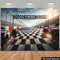 2D planar racing track finish background cloth - Design featuring two vehicles driving side by side, sparks flying DJH. 47.2x31.5inch/120*80cm gray