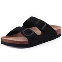 Fashion Litfun Men Suede Clogs Home Slippers Fashion Leather Flat Mules Women Cork Footbed Beach Sandals Potato Shoes With Arch Support 36 black