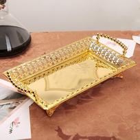 Vaisių lėkštė Teismo maisto padavimo padėklas Baro lydinio indai, Viešbučio padėklas Vakarėlis Gold 30x18cm beige