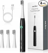 Elektrinis dantų šepetėlis SEJOY Sonic, juodas, su 4 antgaliais