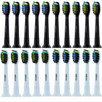 Elektrinių dantų šepetėlių antgaliai Philips Sonicare, balti ir juodi, 20 vnt.