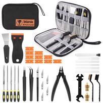Premium-For FDM/SLA Compatible 34Pcs 3D Printer Tools Kit All-Purpose Accessories Including Nofzle Cleaners, Scrapers, Files, Br gray