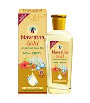 Navratna Gold Ayurvedic Cool Oil 500 ml Non Sticky Hair Massage Blend with Almonds and Lily Fragrance Pack of 1 beige