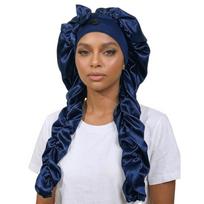 Long Curling Ribbons Sleep Bonnet Satin Material Curling Bonnet Heatless Curl Bonnet  For Braids tamsiai mėlyna spalva