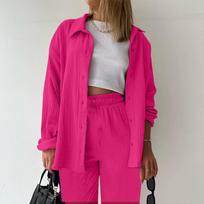 Two Piece Suit Women Summer Muslin Shirt And Trousers Clothes Two Piece Beachwear Suit Two Piece Suit Women M white