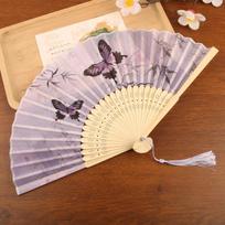 Handmade Silk Folding Fan Butterfly Pattern Handheld Fan Portable Retro Bamboo Fan  Gift Giving Style 2 gray