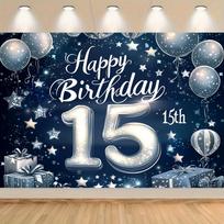 15th birthday party background, blue and white starry sky balloon design, suitable for birthdays, entrances, cars, partiesL 47.2x31.5inch/120*80cm white