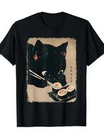 1pc Kawaii Cat Eating Sushi Graphic Tee - 100% Cotton, Crew Neck, Short Sleeve, 4XL beige