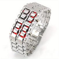 Lava for outdoor use LED Digital watch, casual stainless steel couple's wristwatch suitable for women, men, and teenage students Silver-red light white
