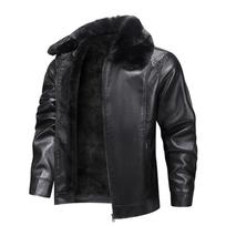 Autumn Winter Turn Down Fur Collar Fleece Lined PU Leather Jacket Men Casual Fashion Coat Warm Outwear Top M juoda